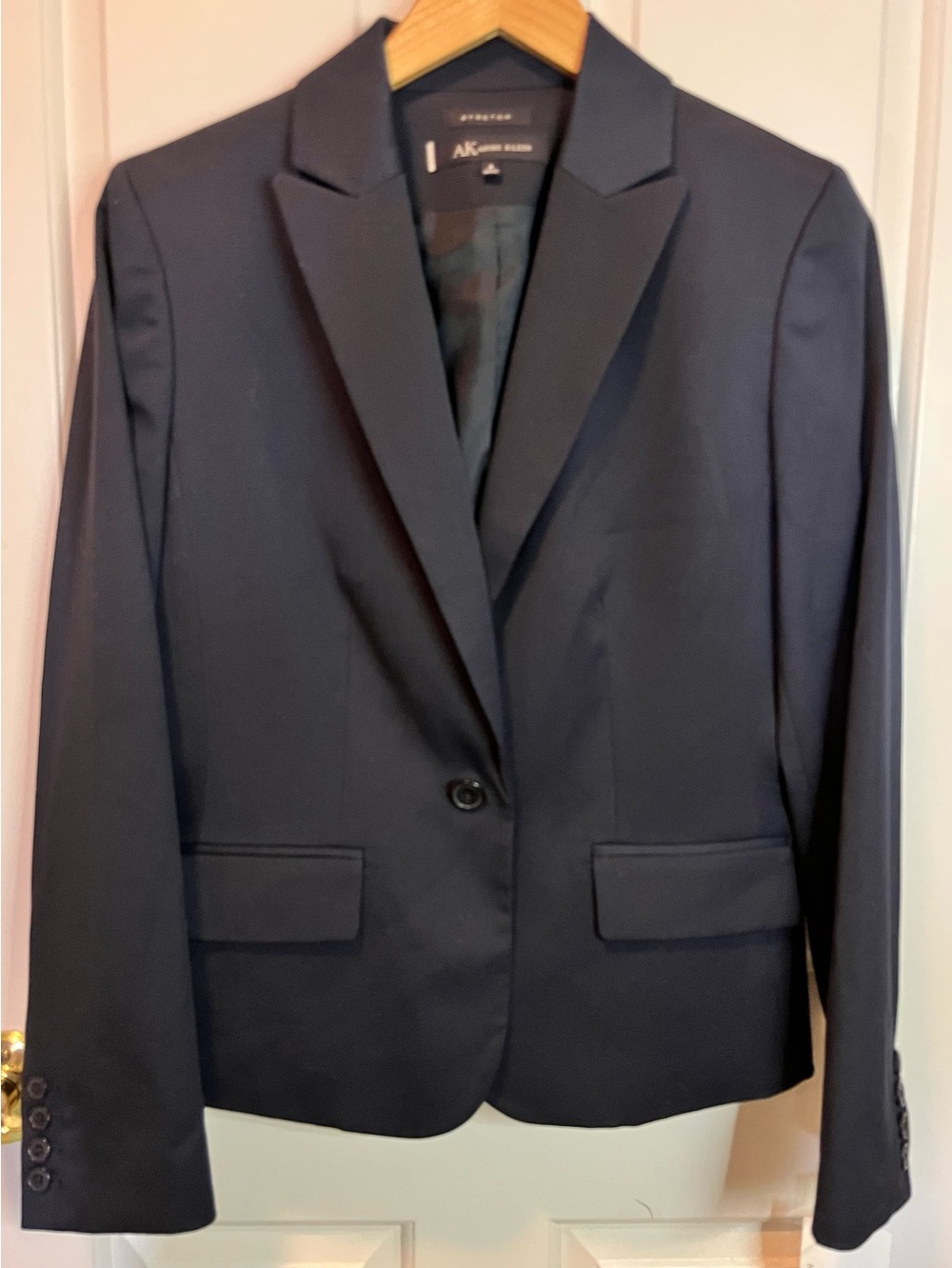 NWT Anne Klein Womens Dark Navy Stretch Single-Button Career Blazer Sz 8
